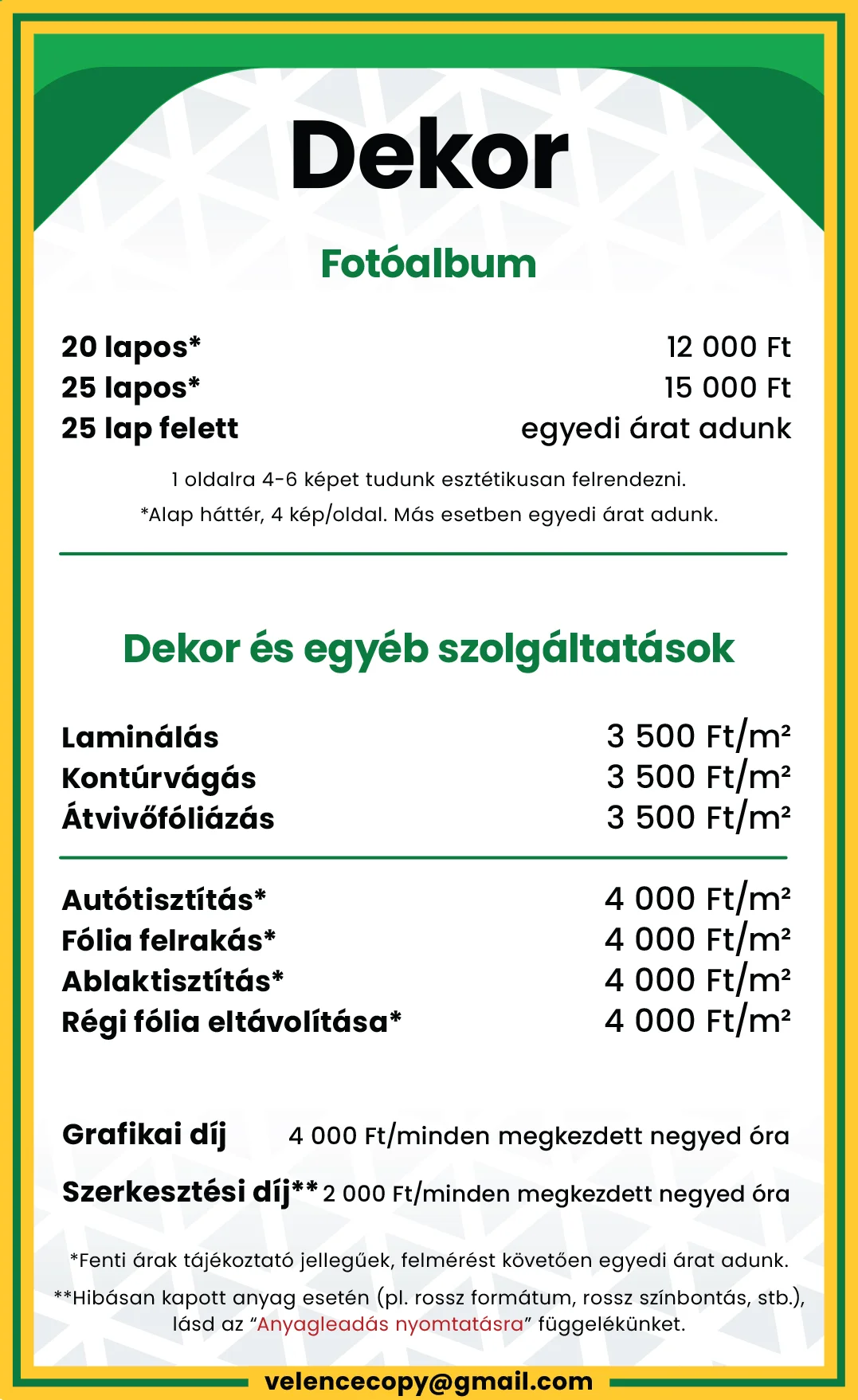 Dekor árlista Velence