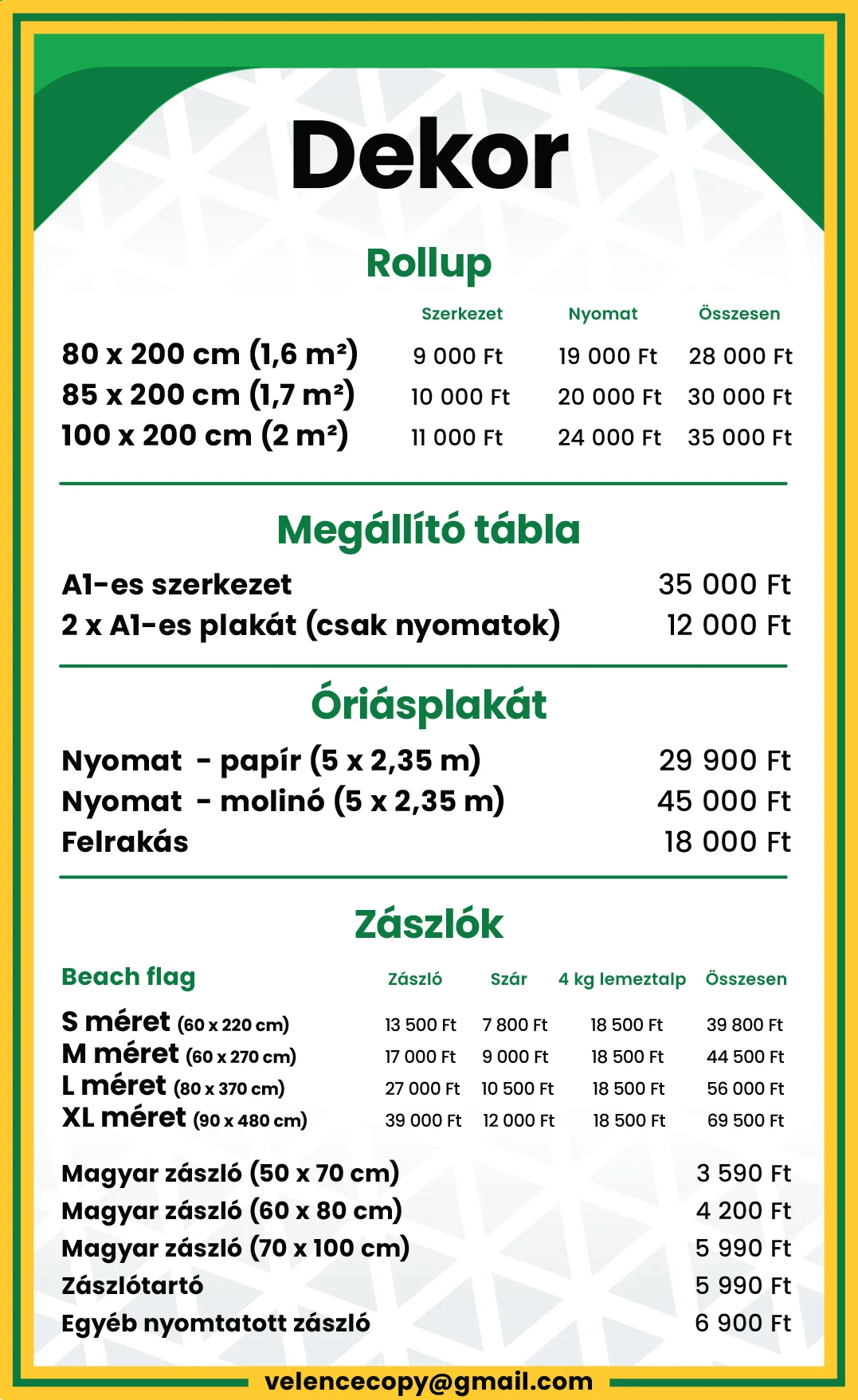 Dekor árlista Velence